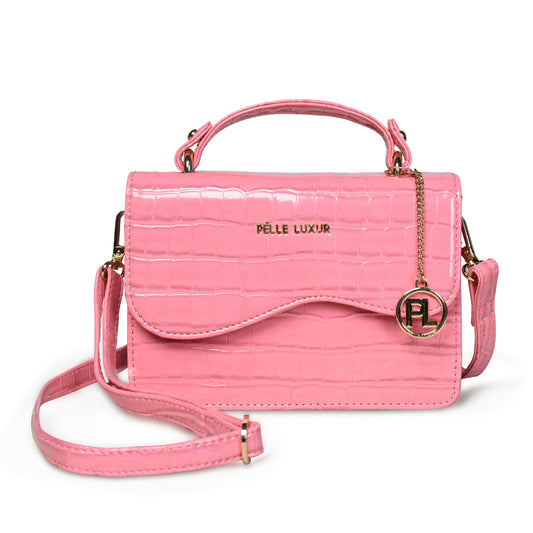 Pelle Luxur Women's Baby Pink, Premium PU Sling Bag, Small Size with Magnet clasp Closure