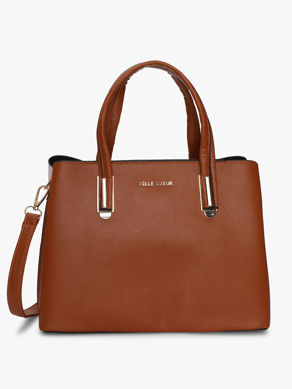 Pelle Luxur Women's Brown/White Satchel Bag