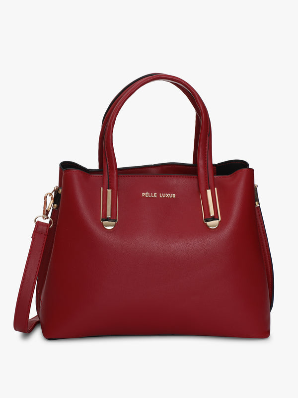 Pelle Luxur Women's Maroon Satchel Bag