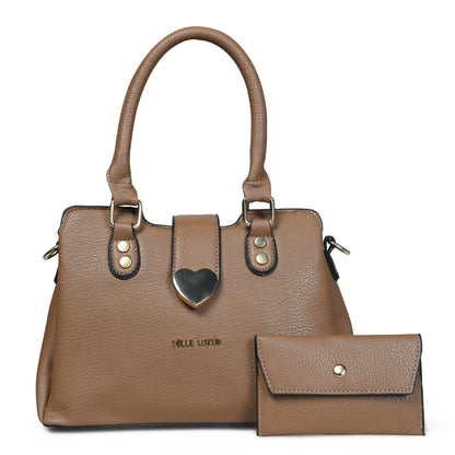 Pelle Luxure Women's Small PU Satchel – Tan and Brown Elegance