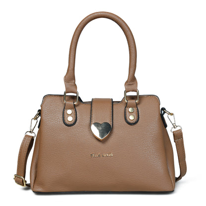 Pelle Luxure Women's Small PU Satchel – Tan and Brown Elegance