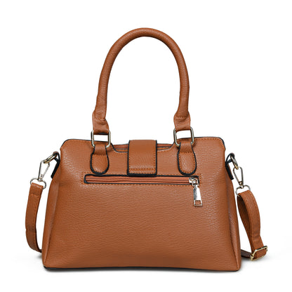 Pelle Luxure Women's Small PU Satchel – Tan and Brown Elegance