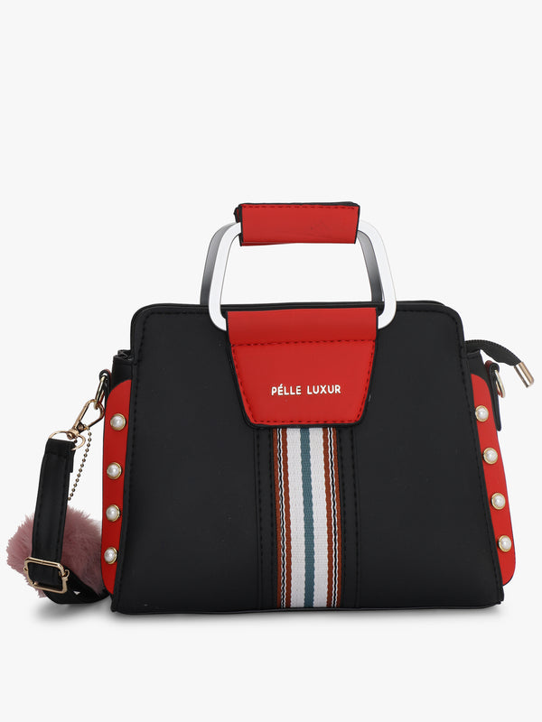 Pelle Luxur Women's Black/Red Satchel Bag