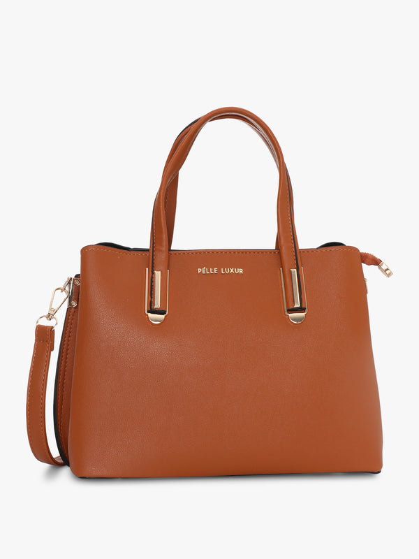 Pelle Luxur Women's Cognac Satchel Bag