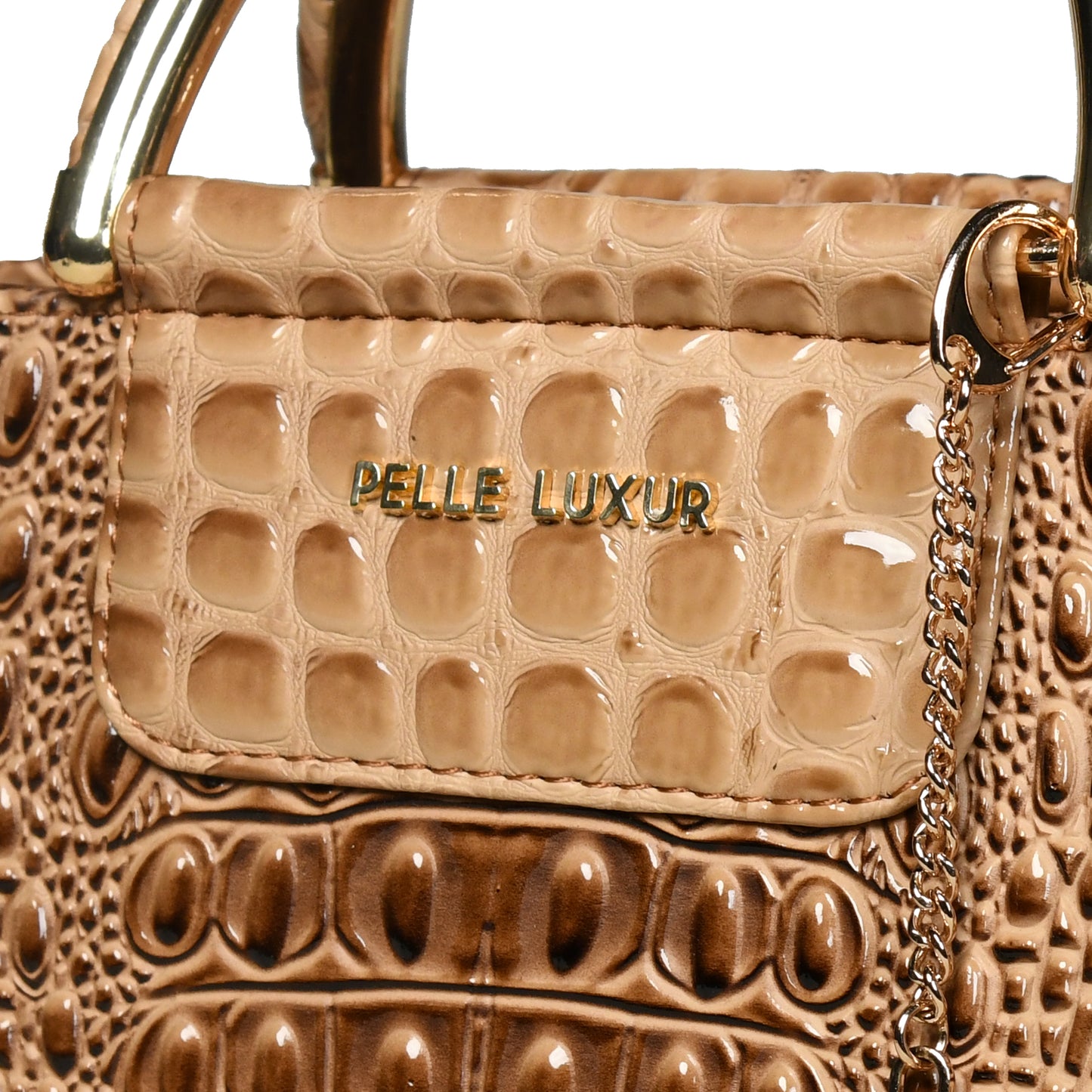 Pelle Luxur Women's Camel Brown, Premium PU Satchel Bag, Medium Size with Zipper Closure