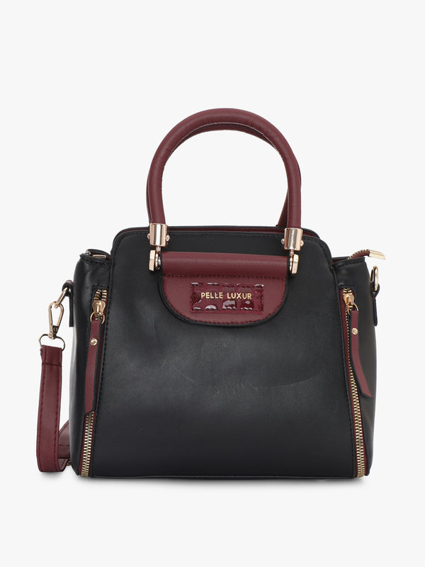 Pelle Luxur Women's Black/Dark Pink Satchel Bag