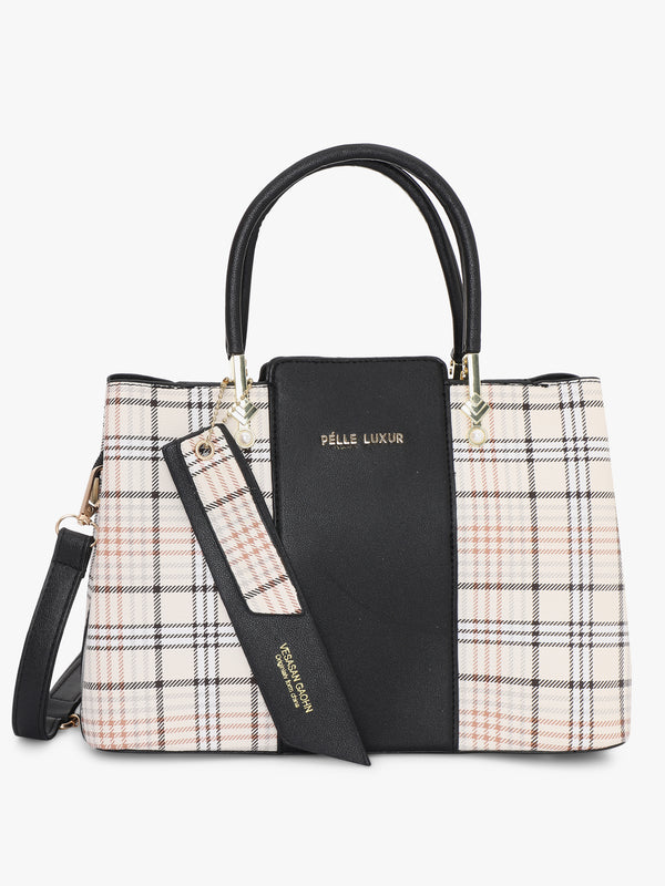 Pelle Luxur Women's Black/Cream Satchel Bag