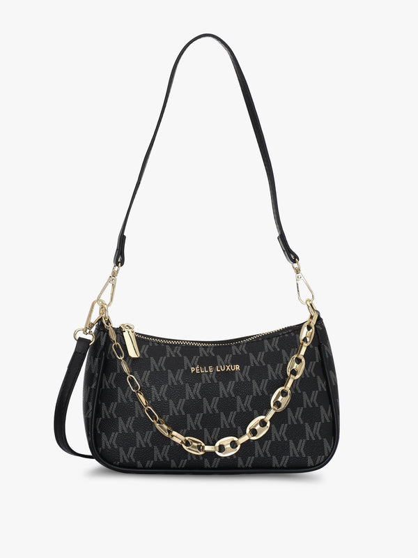 Pelle Luxur Women's Black/Grey Satchel Bag