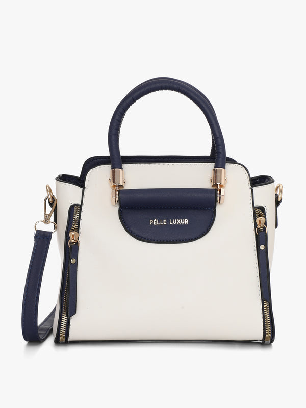 Pelle Luxur Women's Blue/Off White Satchel Bag