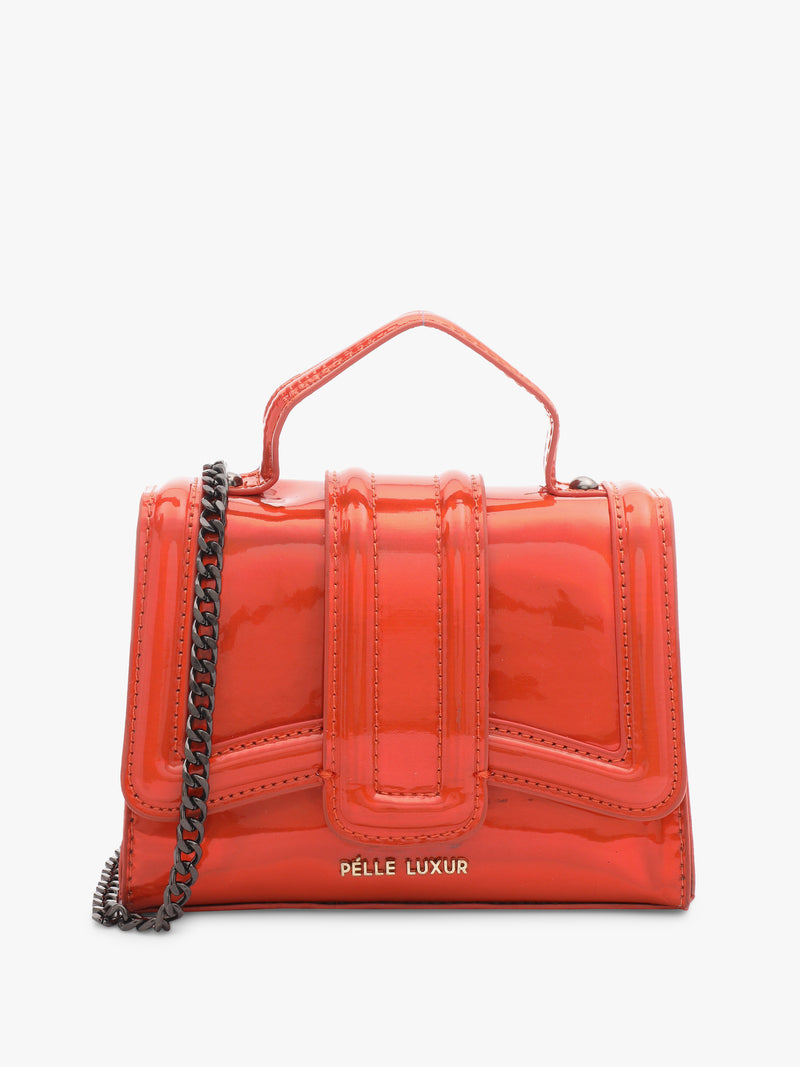 Pelle Luxur Women's Glossy Orange Satchel Bag