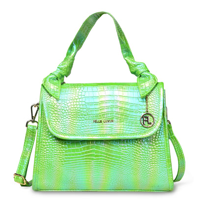 Pelle Luxur Women's Light Green, Premium PU Satchel Bag, Medium Size with Magnet clasp Closure