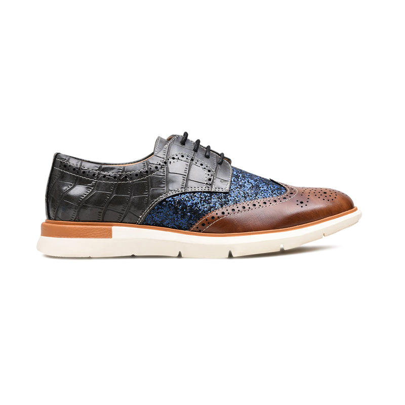 Pelle Luxur Massimo Brown/Grey/Blue Brogues For Men