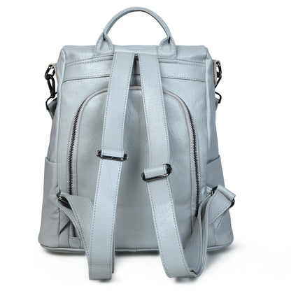 Pelle Luxure Grey Backpack with Side & Front Zipper Pockets