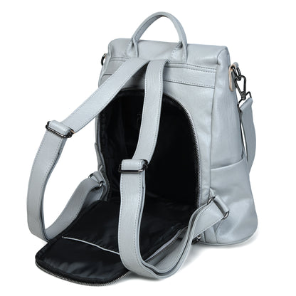 Pelle Luxure Grey Backpack with Side & Front Zipper Pockets