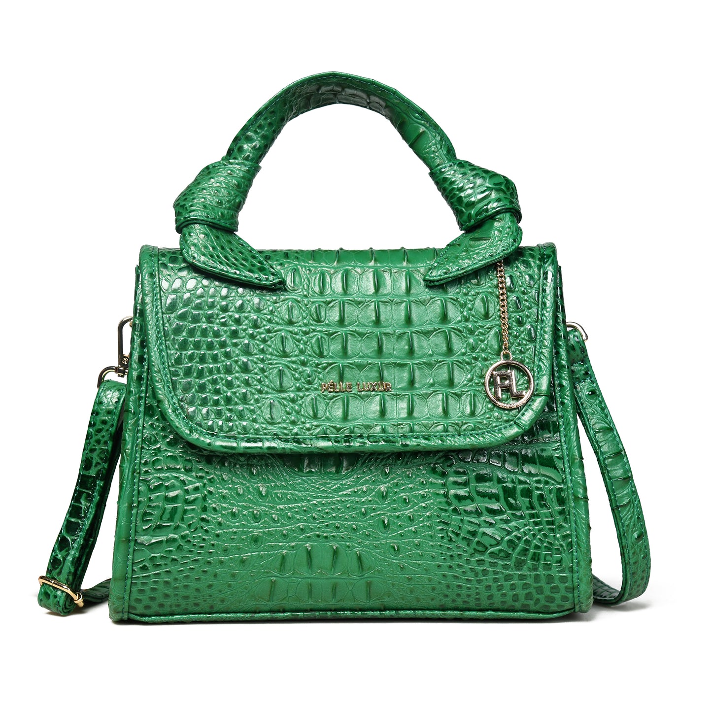 Pelle Luxur Women's Dark Green, Premium PU Satchel Bag, Medium Size with Magnet clasp Closure