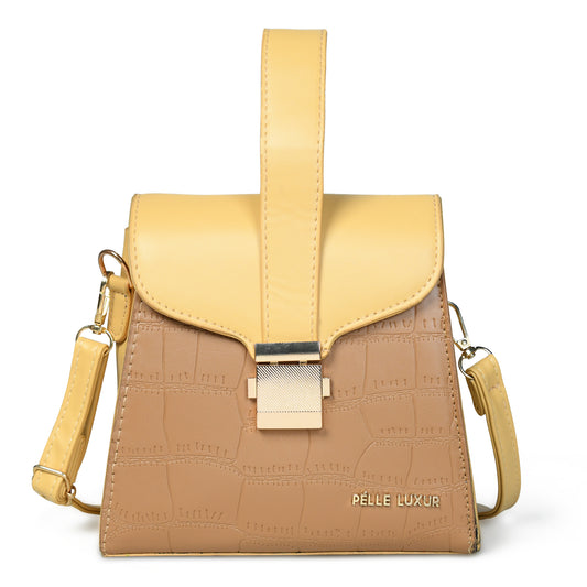 Elegant and Functional: Pelle Luxure Women's Sling Bag with Detachable Handles- Available in Brown, Green, Peach, and Pink