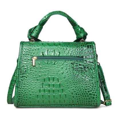 Pelle Luxur Women's Dark Green, Premium PU Satchel Bag, Medium Size with Magnet clasp Closure