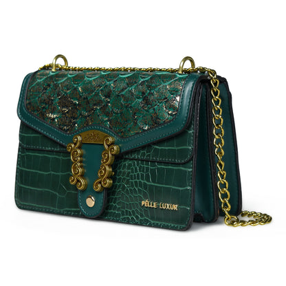 Elevate Your Style with Pelle Luxure Women's Medium Sling Bag – Dark Green & Black