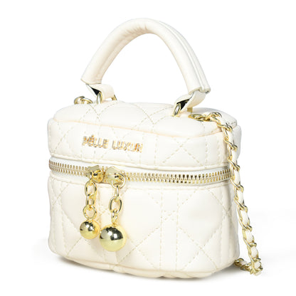 Sleek and Stylish: Pelle Luxure Women's Small Sling Bag in White and Black