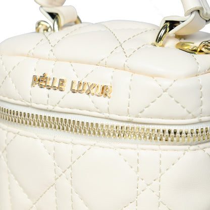 Sleek and Stylish: Pelle Luxure Women's Small Sling Bag in White and Black