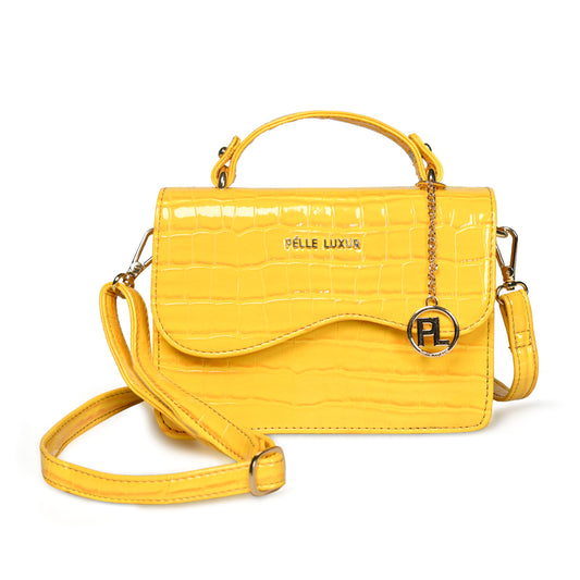 Pelle Luxur Women's Yellow, Premium PU Sling Bag, Small Size with Magnet clasp Closure