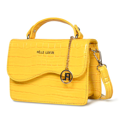 Pelle Luxur Women's Yellow, Premium PU Sling Bag, Small Size with Magnet clasp Closure