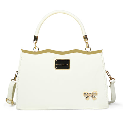 Pelle Luxure Satchel in Pink, White, and Black – Fashion Meets Function