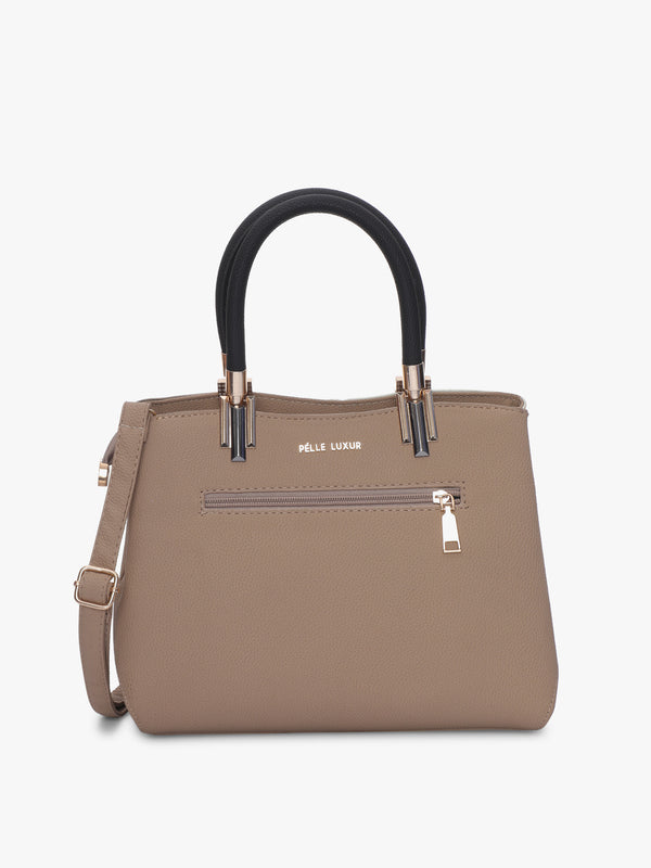 Pelle Luxur Women's Light Brown/White/Black Satchel Bag