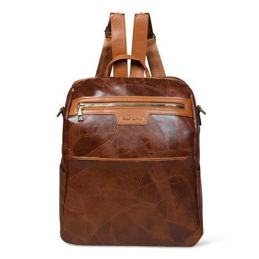 Pelle Luxure Brown PU Backpack – Perfect for Work, Travel, and Everyday Use