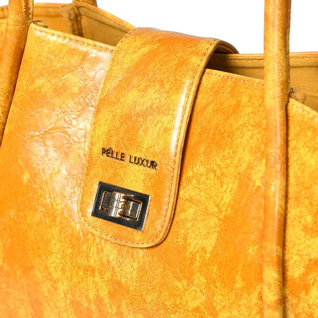 Pelle Luxur Women's Mustard, Premium PU Handheld Bag, Medium Size with Turn Lock Closure