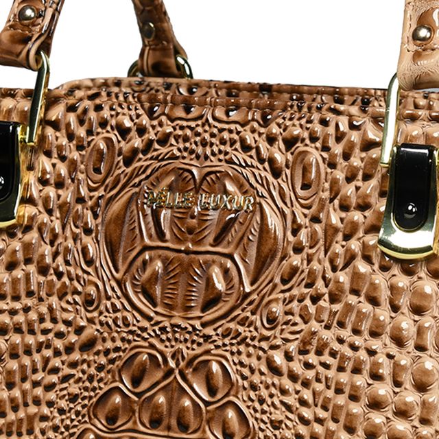 Pelle Luxur Women's Camel Brown, Premium PU Satchel Bag, Medium Size with Zipper Closure