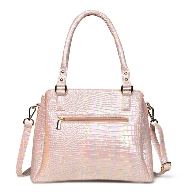 Pelle Luxur Women's Light Pink, Premium PU Satchel Bag, Medium Size with Zipper Closure