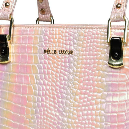 Pelle Luxur Women's Light Pink, Premium PU Satchel Bag, Medium Size with Zipper Closure