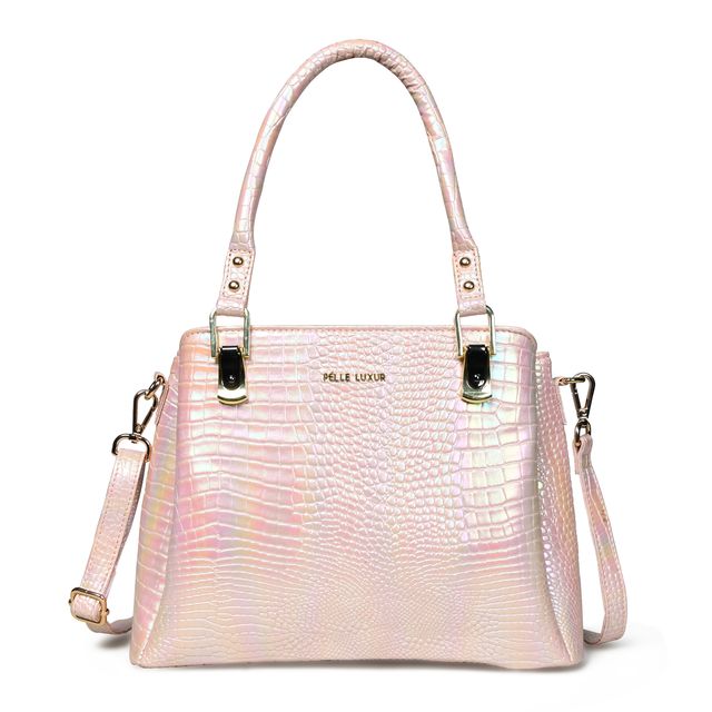 Pelle Luxur Women's Light Pink, Premium PU Satchel Bag, Medium Size with Zipper Closure