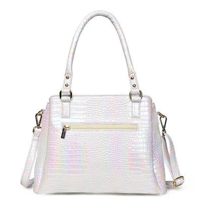 Pelle Luxur Women's White, Premium PU Satchel Bag, Medium Size with Zipper Closure