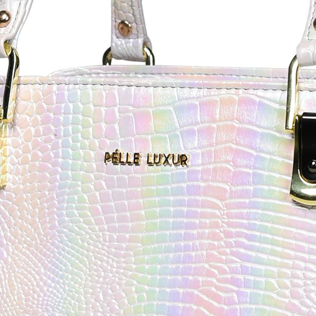 Pelle Luxur Women's White, Premium PU Satchel Bag, Medium Size with Zipper Closure