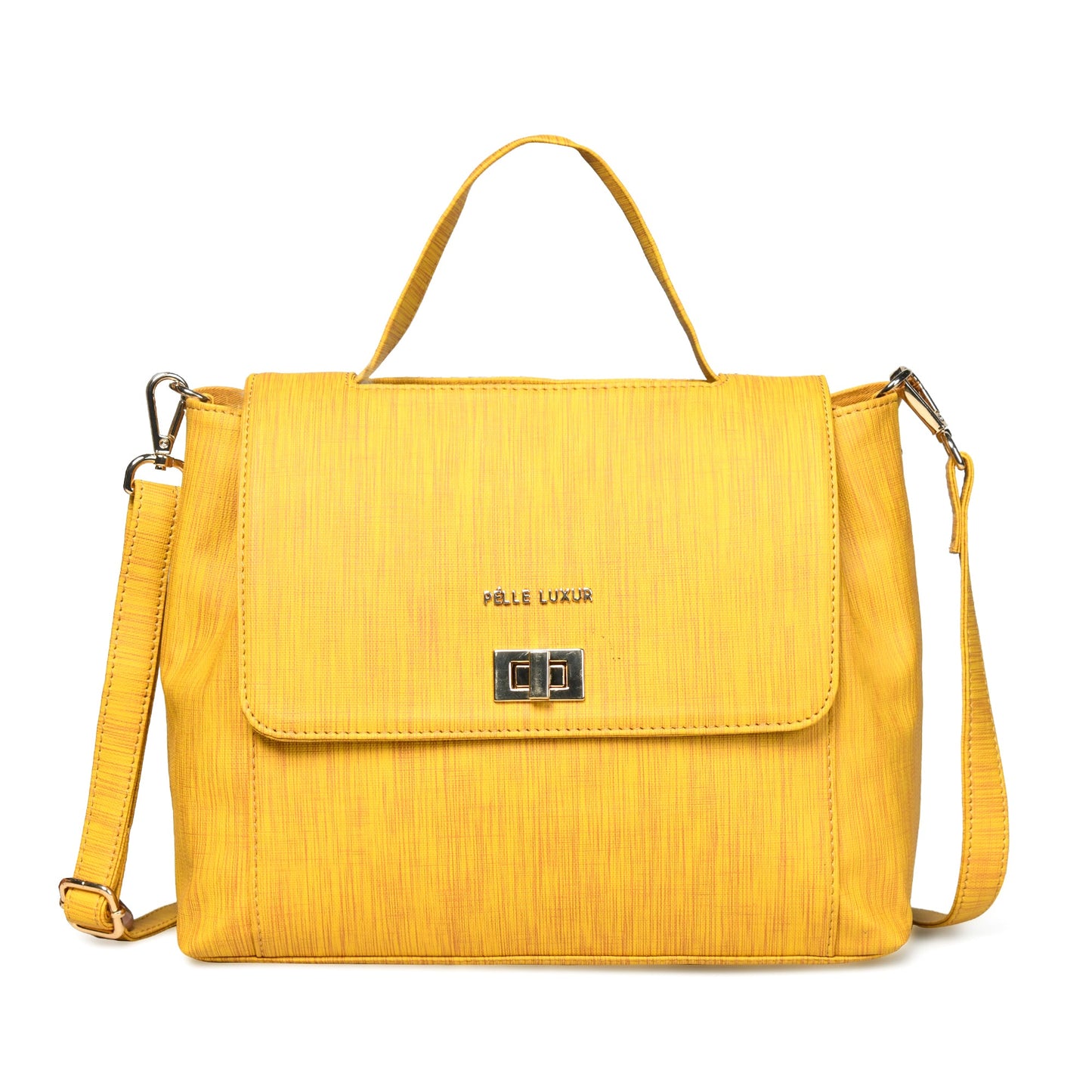 Pelle Luxur Women's Mustard, Premium PU Sling Bag, Medium Size with Turn Lock Closure