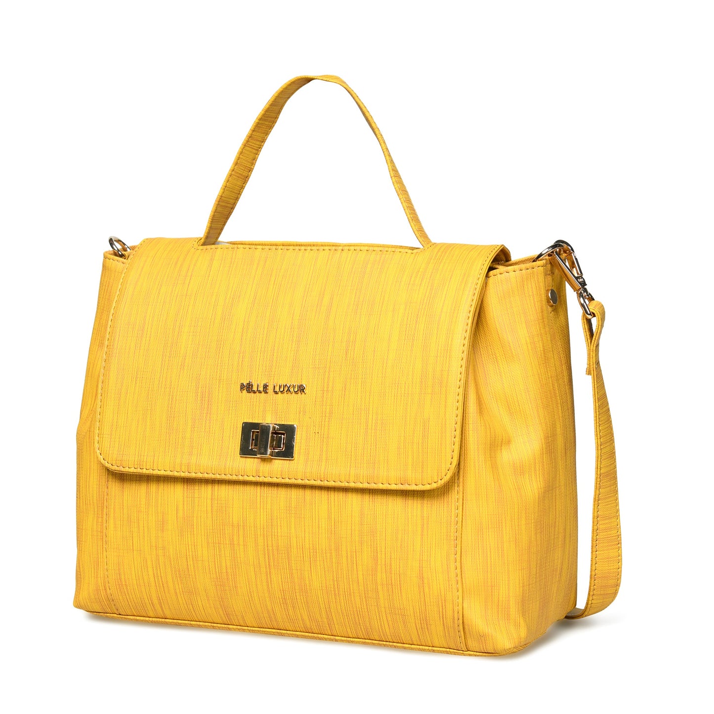 Pelle Luxur Women's Mustard, Premium PU Sling Bag, Medium Size with Turn Lock Closure