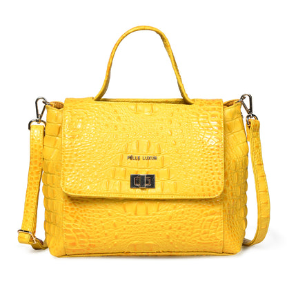 Pelle Luxur Women's Yellow, Premium PU Sling Bag, Medium Size with Turn Lock Closure