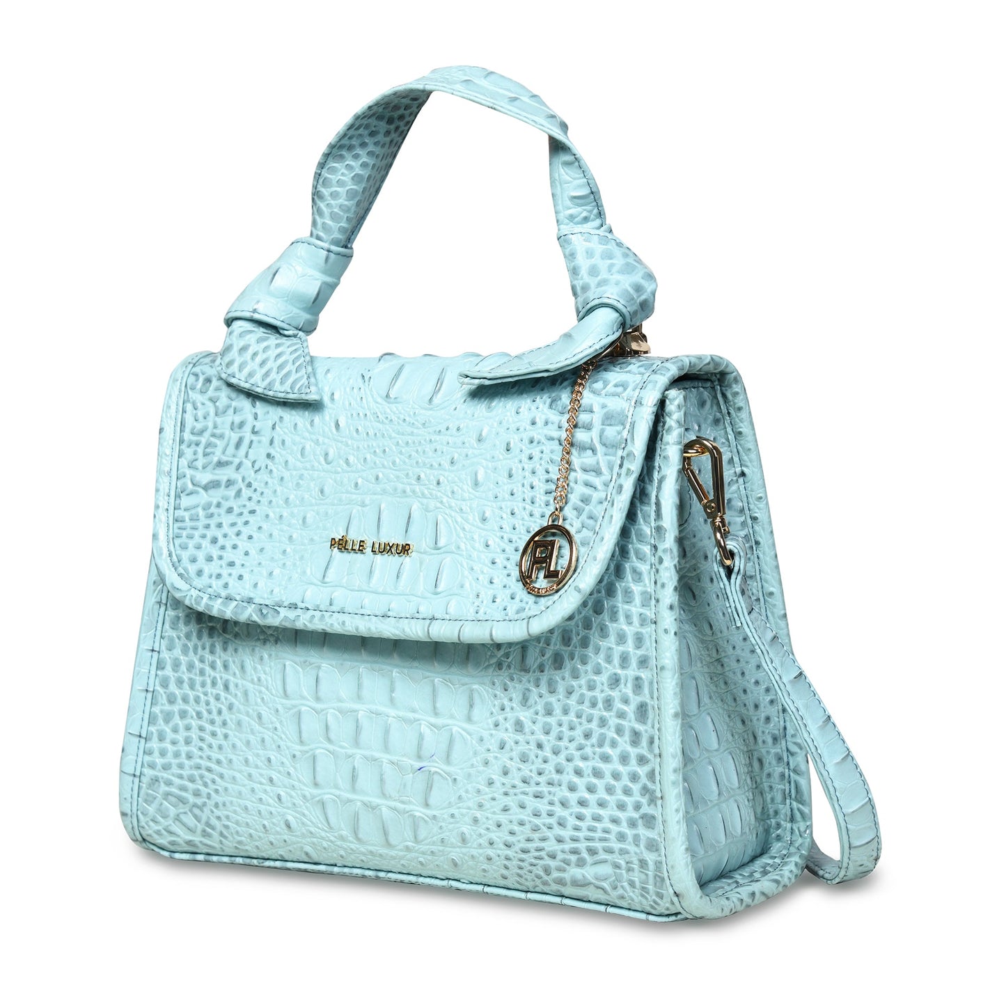 Pelle Luxur Women's Arctic Blue, Premium PU Satchel Bag, Medium Size with Magnet clasp Closure