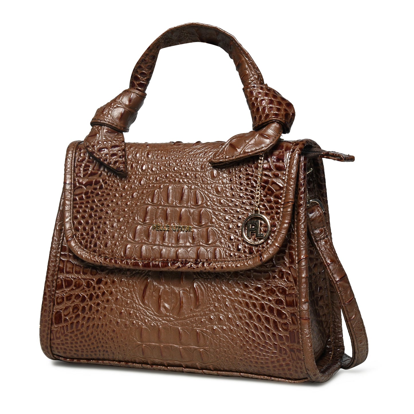 Pelle Luxur Women's Chocolate Brown, Premium PU Satchel Bag, Medium Size with Magnet clasp Closure