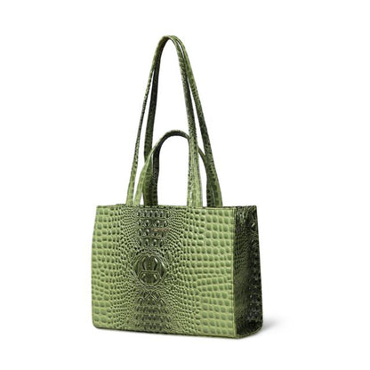 Pelle Luxur Women’s Medium-Sized Olive Green Handheld Bag in Premium PU with Zipper Closure.