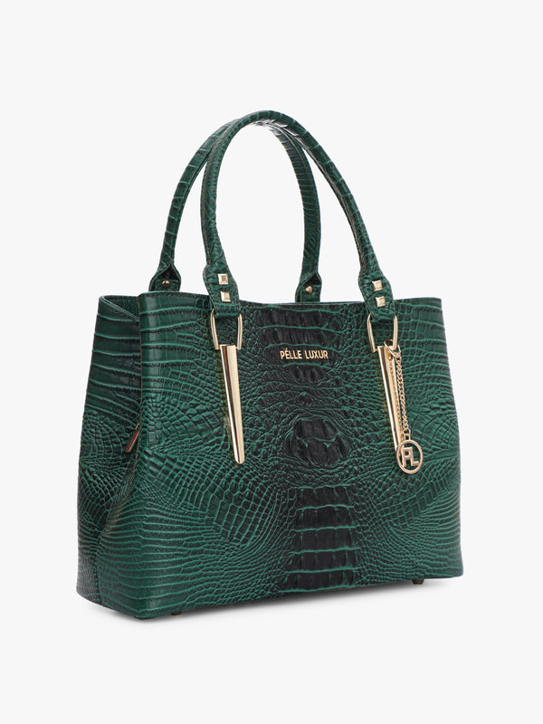 Green Croc Medium Handbag