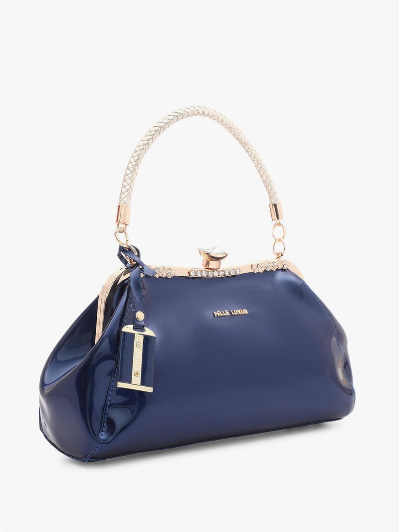 Pelle Luxur Women's Glossy Blue Satchel Bag