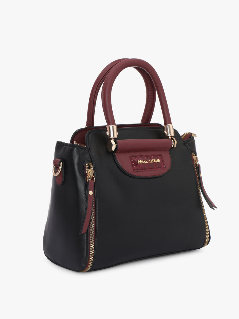 Pelle Luxur Women's Black/Dark Pink Satchel Bag