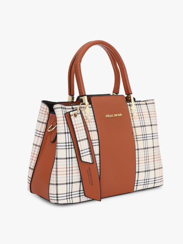 Pelle Luxur Women's Brown/Cream Satchel Bag