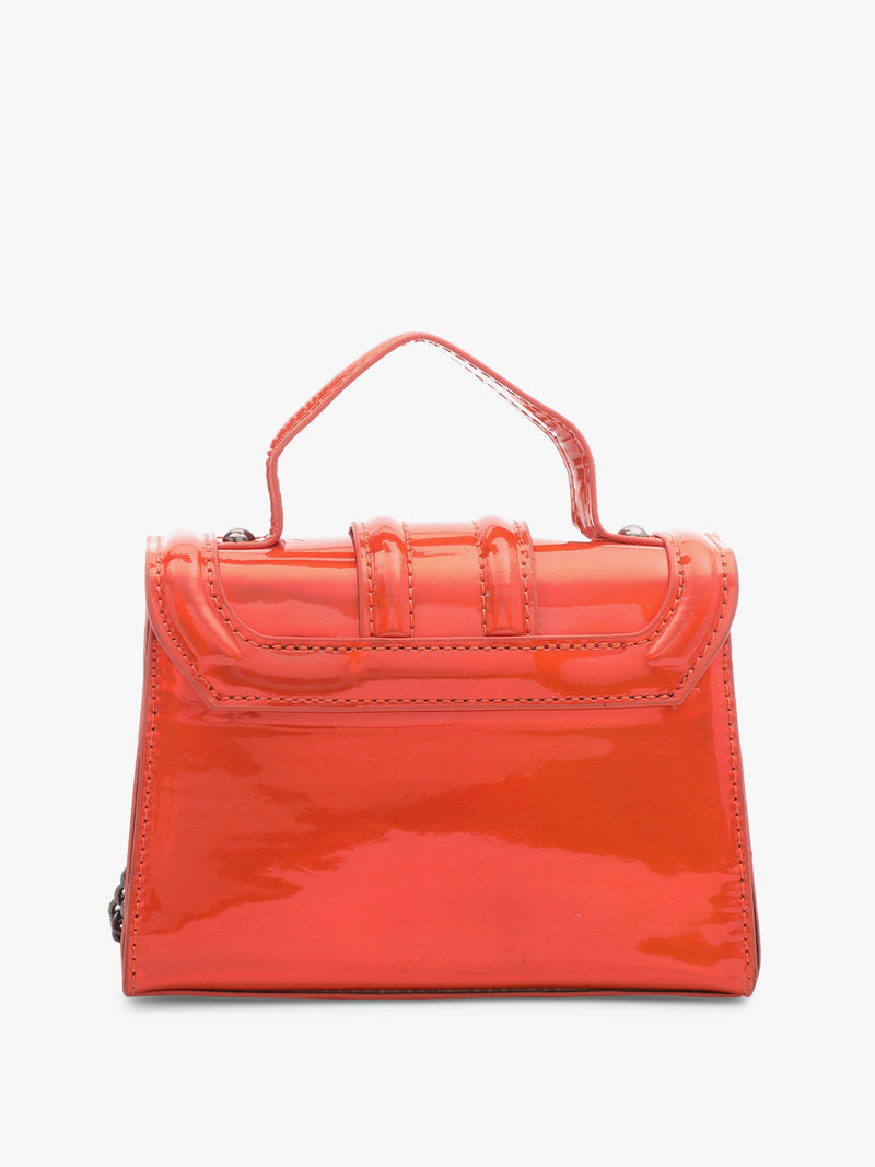 Pelle Luxur Women's Glossy Orange Satchel Bag