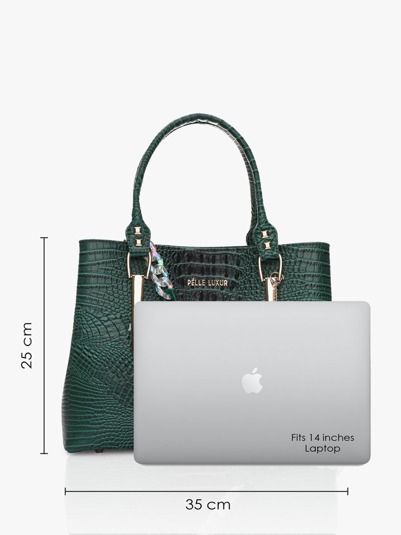 Green Croc Medium Handbag