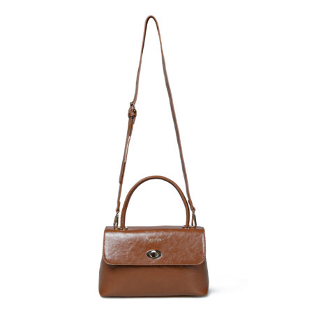 Pelle Luxur Women's  Cognac Colour Flap Turn Lock Closure Bag